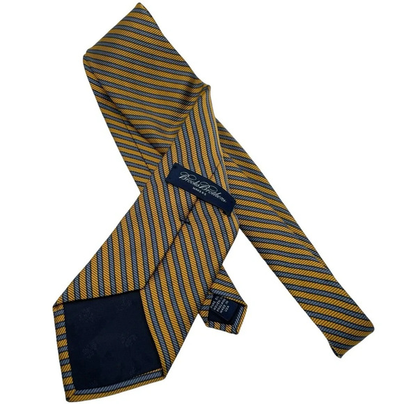 VINTAGE Brooks Brothers Makers Striped Silk Tie in Yellow/Blue - Picture 8 of 9